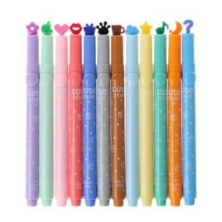 SA 3Pcs School Supplies Creative Cute Colorful Kawaii Stamp Highlighter Marker Pen