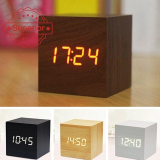 Digital de madera LED despertador de madera Retro brillo reloj Snooze decoración mesa de escritorio escritorio de voz A9A8