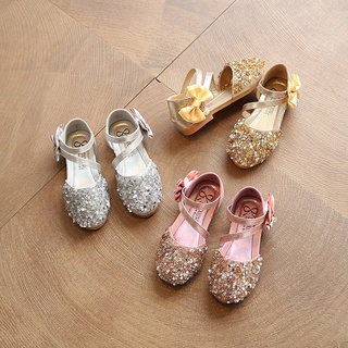 Bebé Niños Niñas Perla Cristal Bling Bowknot Solo Princesa Zapatos Sandalias # C (1)