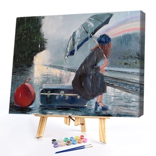 welcome DIY Girl in Rain Kit de pintura al óleo por números codificado a mano pintado dibujo