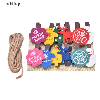ishifoy juego de 12 clavijas de madera de muñeco de nieve de navidad clip de fotos de papel con cuerda de lino, co