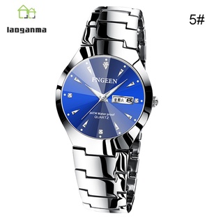 Relojes para parejas con fecha automática estilo Simple de cuarzo reloj de Metal Casual relojes de pulsera para mujeres hombres (5)