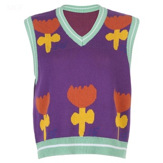 Chaleco/chaleco/suéter suelto para mujer nvzhuang con Jacquard Floral/color Contrastante