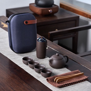 Conjuntos de té portátil Pack una olla de cuatro tazas de cerámica de viaje de Kung Fu portátil