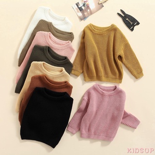 Kidsup-baby suéter de cuello en O de Color sólido, ajuste suelto de manga larga de punto jersey para otoño, invierno