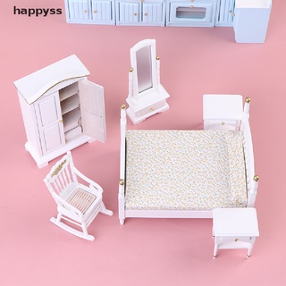 [happy] 6 unids/set 1:12 casa de muñecas miniatura muebles cama silla gabinete cómoda espejo