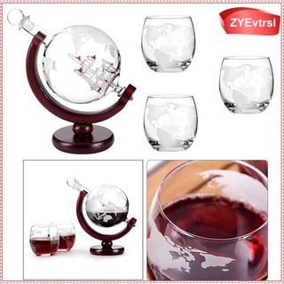 Whiskey Decanter Globe Set Glass Etched World Vodka Liquor Bourbon Decanter