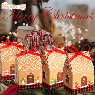 lyz 24 conjuntos de suministros de fiesta de santa claus bolsas de galletas de la casa de navidad caja de regalo de cáñamo cuerda de muñeco de nieve papel kraft árbol de navidad colgante caja de galletas