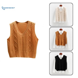 cheese_ Cold Resistant Knitted Waistcoat Sweater Vest Top Leisure Outwear High Elasticity for Daily Wear