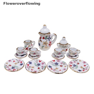 FOFI 15Pcs 1:12 Miniature Porcelain Tea Cup Set Chintz Flower Tableware Kitchen Toys HOT (3)