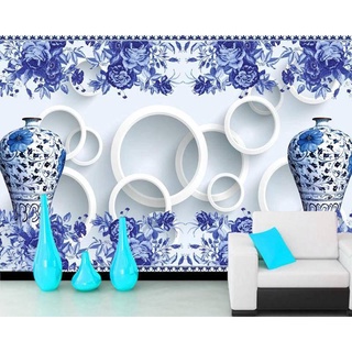 Estilo azul y blanco porcelana 3d papel pintado para restaurante sala de estar Tv sofá pared dormitorio cocina