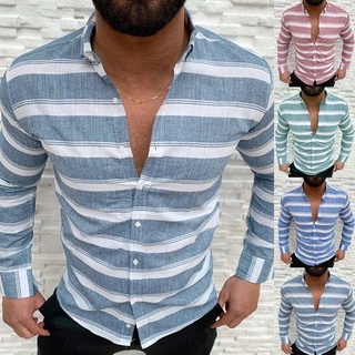manga larga solapa hombres camisa suave rayas impresión botones cierre otoño camisa streetwear