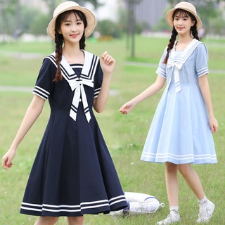 New tide summer flow school style navy lead short-sleeved dress children students Korean version of the loose A