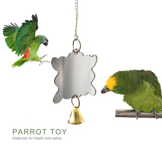 art pet parrot espejo acrílico con campana colgante columpio pájaro jaula espejo divertido juguete