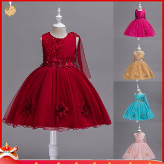 [Ey] vestido de fiesta sin mangas/Color sólido/Color O/flor a la moda/vestido para niños D (1)