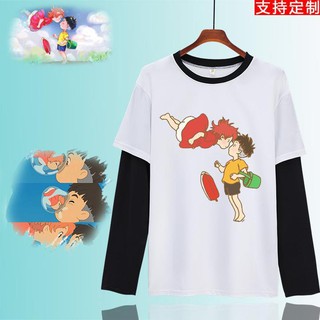 Pez de oro en el acantilado ropa Ponyo y Sosuke pareja trajes anime Hayao Miyazaki camisetas de manga larga para hombres y mujeres