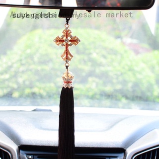 coche colgante de cristal diamante jesús cruz coche decoración crucifijo automóvil espejo retrovisor accesorios bonito (1)