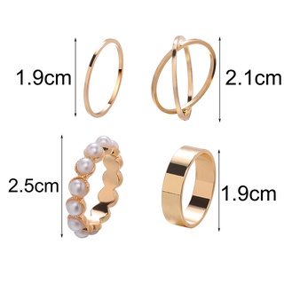 younglas 4 unids/set anillos conjunto geométrico anillo de dedo mujeres joyería fiestas boda minimalista cola anillo personalidad simple perla/multicolor (2)