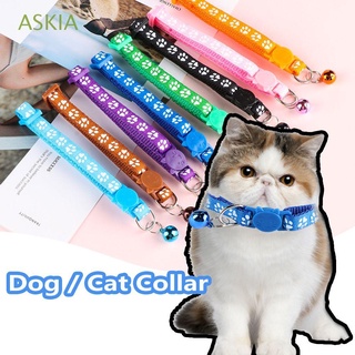 ASKIA Adjustable Dog Collar Puppy Kitten Necklace Cat Collars Cute Paw Pet Supplies Buckle Cat Accessories Bell Pendant/Multicolor