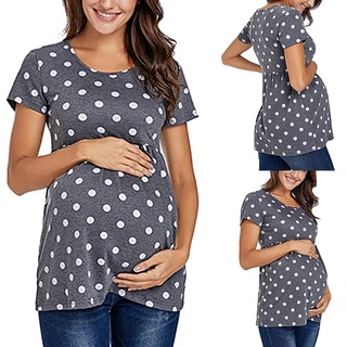 Clickon1_Mujer maternidad manga corta moda impresión Tops embarazo camiseta ropa