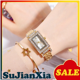 Sujianxia reloj De pulsera cuadrado Geométrico lujoso para mujer con pendiente brillante De acero
