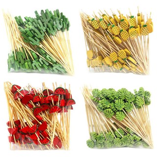 100 pzs púas desechables de bambú para comida fruta cóctel hecho a mano palillos suministros (1)