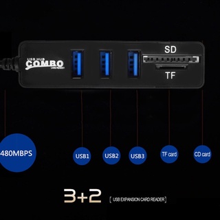 usb hub combo 3 puertos de alta velocidad usb 2.0 hub splitter 2 en 1 sd/tf lector de tarjetas