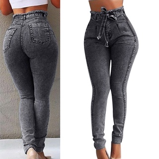 Ladies Elastic Slim Fringe Belt High Waist Jeans Casual Fashion Jeans (8)