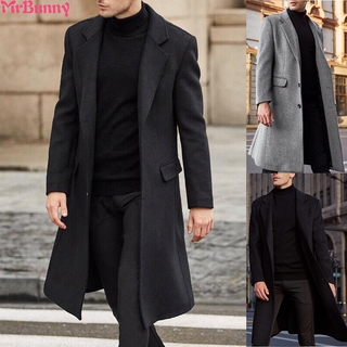 Abrigo de manga larga de los hombres Blazer de invierno de un solo pecho solapa de negocios gabardina Outwear Casual chaqueta larga más el tamaño