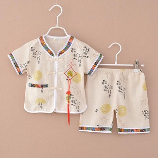 Los niños Hanfu boy Tang traje de estilo de los niños ropa de bebé de manga corta de algodón y lino traje de los niños retro étnico