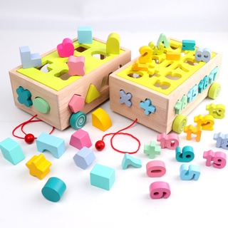 [kaou] tira de madera a lo largo del coche colorido número forma bloques emparejamiento educación niños juguete