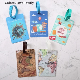 colorfulswallowfly mapa del mundo etiqueta de equipaje accesorios de viaje pu maleta addres titular de la etiqueta de embarque csf