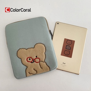 ColorCoral Tablet Case Laptop Storage Bag For Mac Ipad pro 9.7 11 13inch Cartoon Glasses Bear Koala Sleeve Liner Bag Student Girls Case