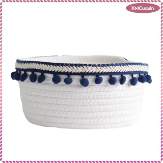 encantadora cesta de almacenamiento para el hogar tejida hilo de algodón de felpa bola tejida cinta (9)