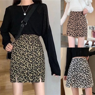 Split Leopard falda corta mujer nueva moda delgada cintura alta una línea falda