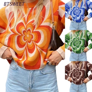bts1 mujer manga larga o-cuello suéter harajuku rayas flor jersey jersey tops