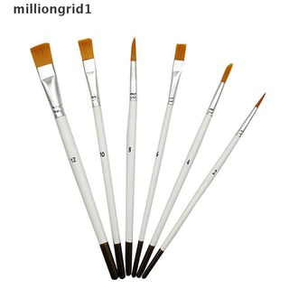 [milliongrid1] juego de 6 pinceles de nailon de madera blanca, diseño de gouache, acuarela y aceite