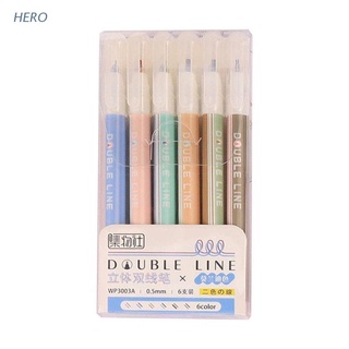 Hero 6 unids/set Morandi Color doble línea fluorescente marcador contorno pluma resaltador escritura dibujo plumas