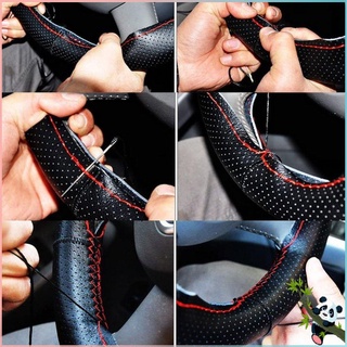 Car Hand Sewing Full Hole Steering Wheel Cover Black Red Four Seasons Universal Simple Hand Sewing Steering Wheel Cover (1)