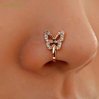 LONGIA Diamond Fake Piercing Nose Ring Butterfly Ear Clips Nose Ring Clip on Non Piercing Body Jewelry Crystal Cuff/Multicolor