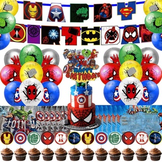 marvel los vengadores tema spiderman hulk fiesta decoración conjunto niño regalos de cumpleaños tarjeta de invitación bandera pastel topper tarjeta globo