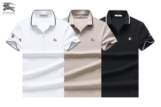 BURBERRY hombres verano negro blanco albaricoque formal slim solapa de manga corta polo-shirts masculino casual fit polo-shirts tops