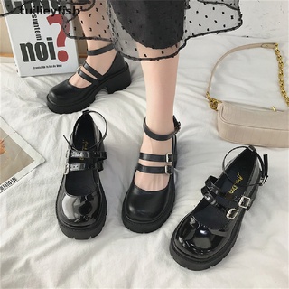 Tuilieyfish Women PU shoes High heels lolita College Students Japanese style shoes retro Black High heels Mary Jane Shoes CO