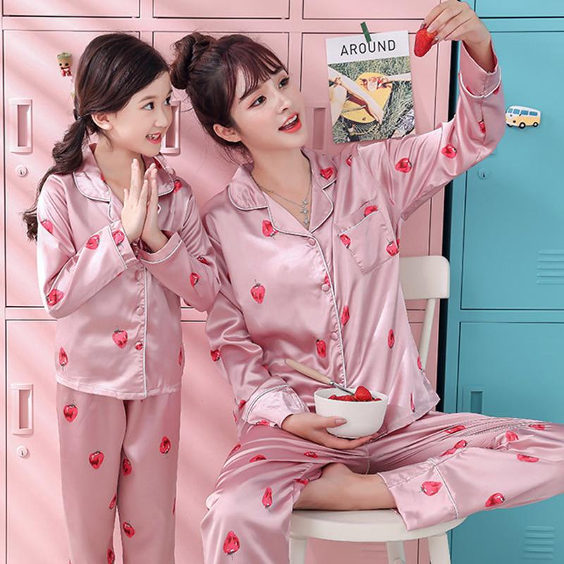Jxmy pijama traje de familia conjunto de seda mujeres niños ropa de dormir