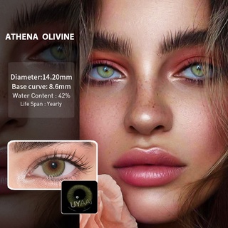 UYAAI lentes de contacto naturales lentes de contacto de Color para ojos 2pcs (1 par) uso anual serie Athena series Olivine