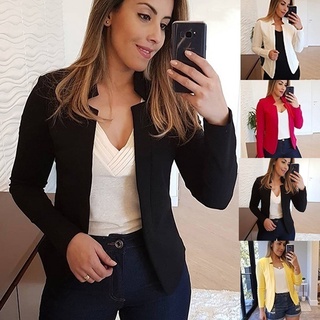 Women Fashion Thin Blazer Office Lady Lapel Long Sleeved Coat Suit Slim Cardigan Solid Color Blazer Casual Tops (1)