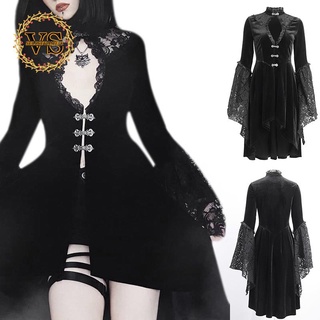 vintage negro mujeres veet vestido gótico colocado elegante hueco vestido de encaje patchwork y mini mujer vestido de fiesta s