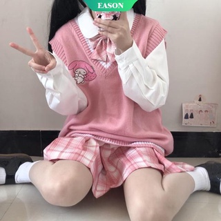 2022 Kawaii Sanrio Estudiante Suéter De Punto Kuromi Cinnamoroll My Melody Chaleco Camisa Dulce Estilo Universitario M-L Niñas (3)