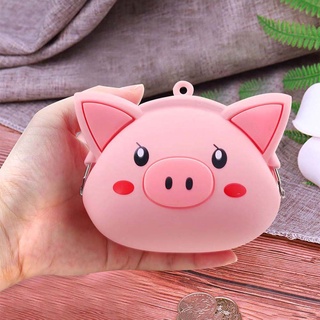Lindo monedero niña bolsa de cosméticos monedero rosa cerdo portátil auriculares organizador Mini bolso con llavero de silicona cremallera bolsa de dinero (5)