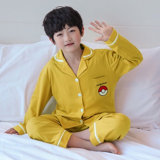 Nuevo pijama niños Baju Tidur Kanak Kanak Perempuan Kawaii de manga larga pijamas de dibujos animados impreso solapa pijama ligero Unisex para niños y niñas algodón ropa de sueño